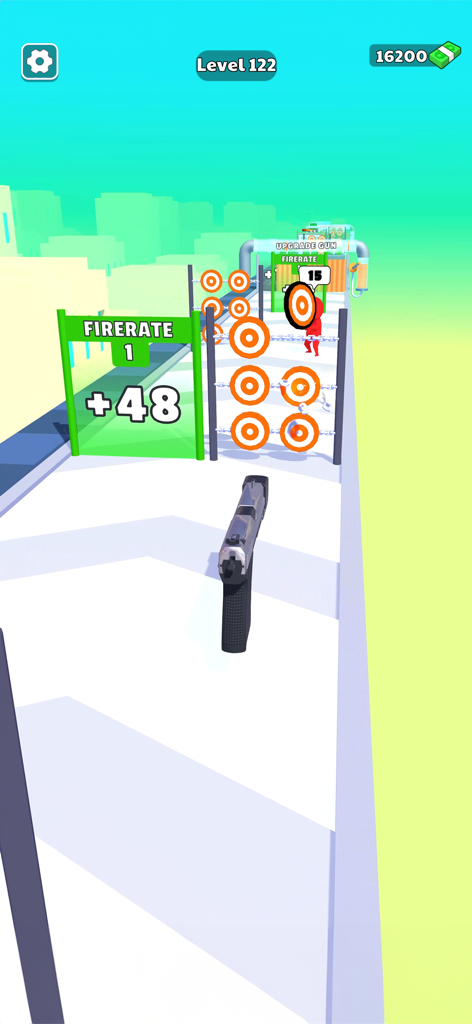 Jogabilidade de runner de tiro com portões de aprimoramento de taxa de tiro