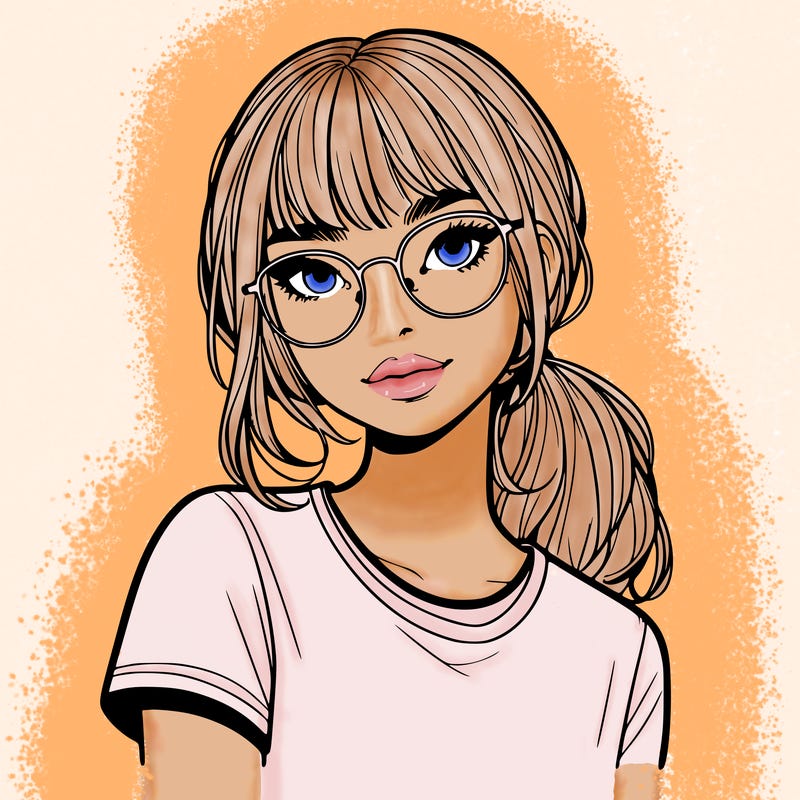 realistic girl with freckles and clear glasses