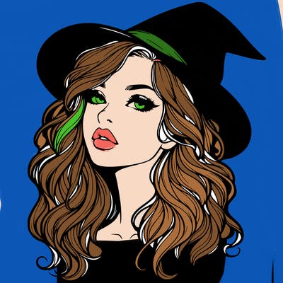 realistic witch girl with wavy hair and lips