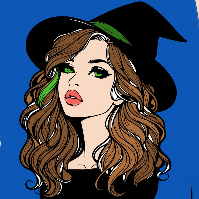 realistic witch girl with wavy hair and lips