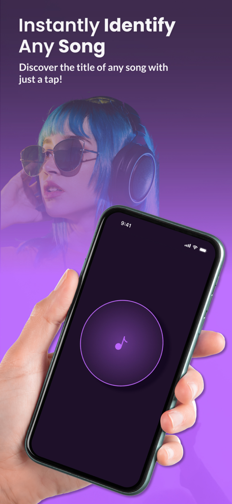 Pantalla de smartphone que muestra la interfaz de identificación de música de la aplicación Identifica Canciones