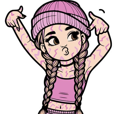 realistic teenage girl with braids and a beanie and crop top doing 🫶🏼