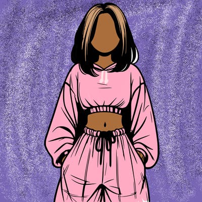 realistic girl faceless with baggy pants and a crop top