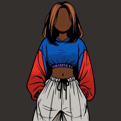 realistic girl faceless with baggy pants and a crop top
