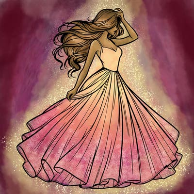 realistic woman with dress flowing in the wind