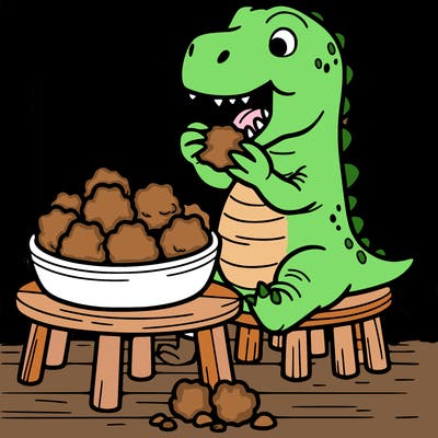 dinosaur eating dinosaur nuggets