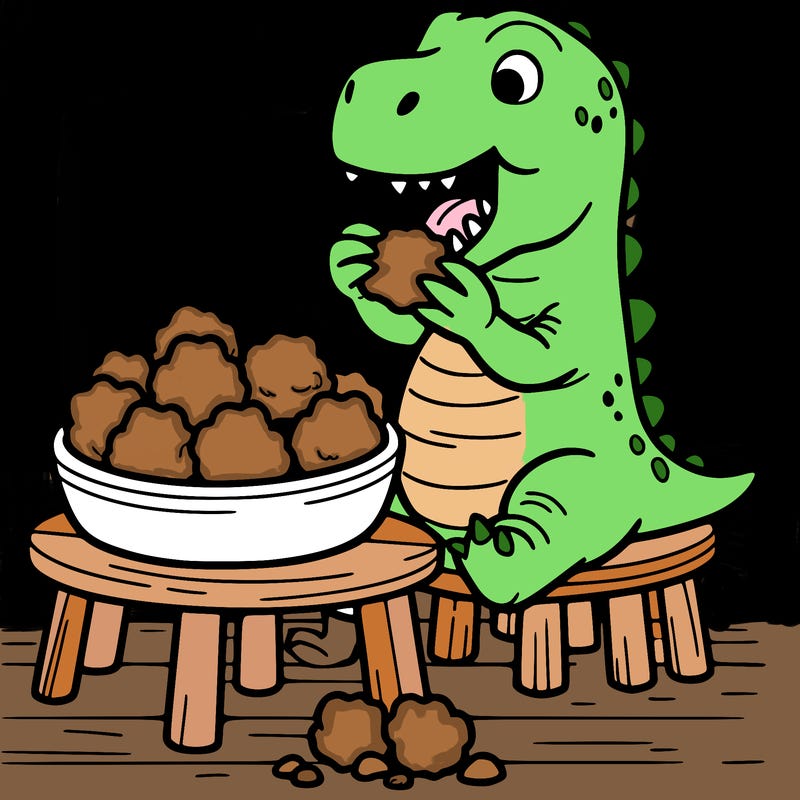 dinosaur eating dinosaur nuggets
