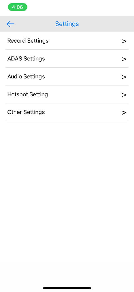 BlackBox Viewer - A menu screen of the BlackBox Viewer app showing settings for recording, ADAS, audio, and hotspot configuration.