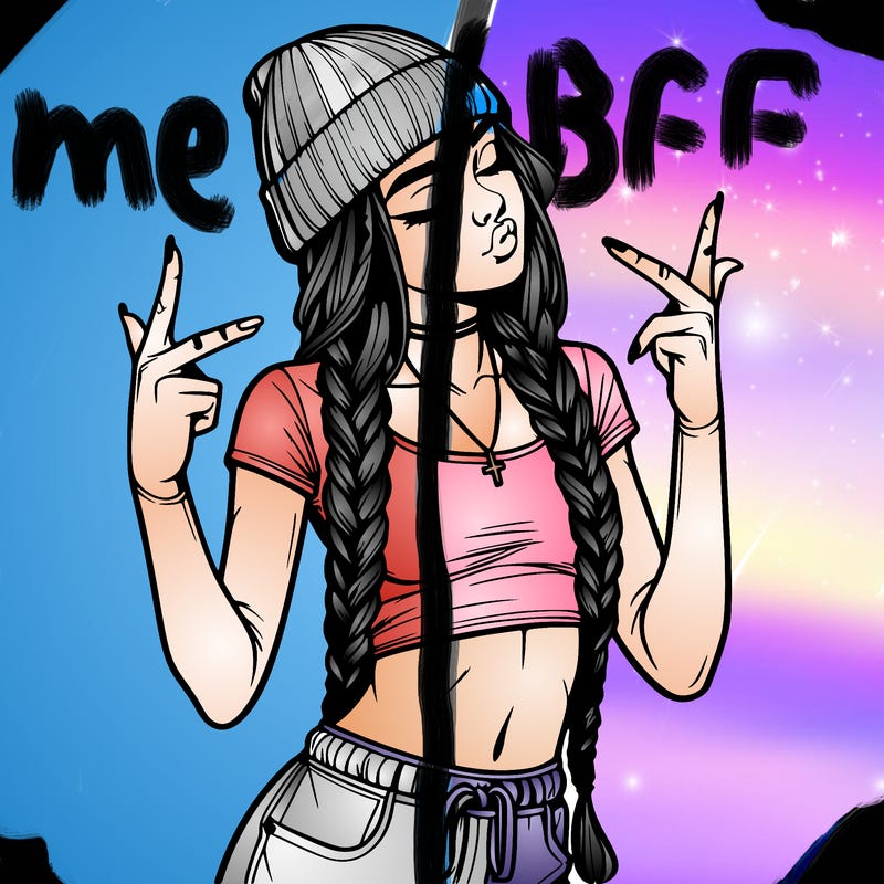 realistic teenage girl with braids and a beanie and crop top doing 🫶🏼