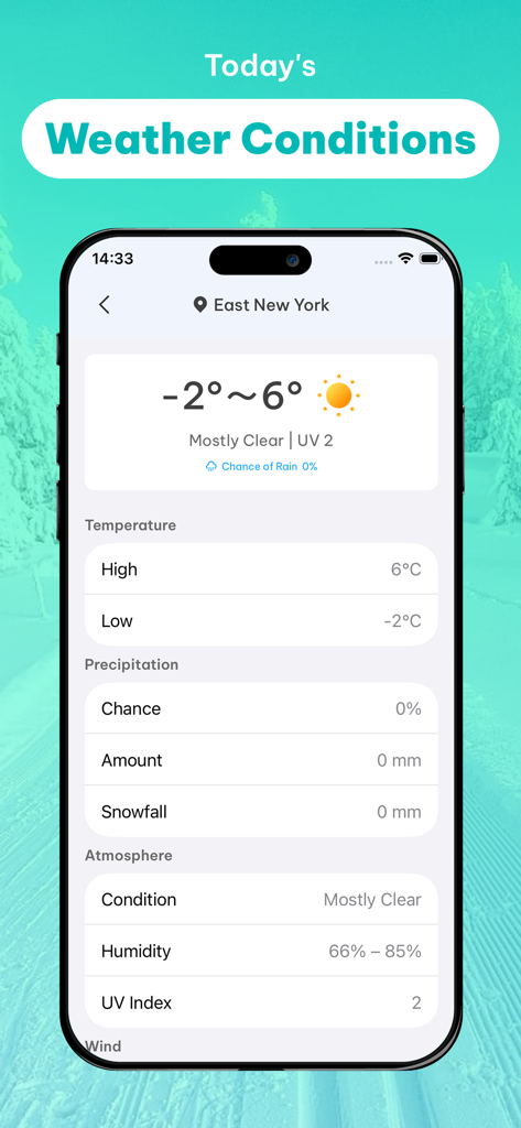 Weather Scope - Local Forecast - Una captura de pantalla de la aplicación Weather Scope que muestra las condiciones meteorológicas detalladas del día, incluida la temperatura y la humedad.