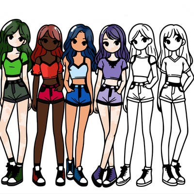 a group of girls wearing crop tops and shorts