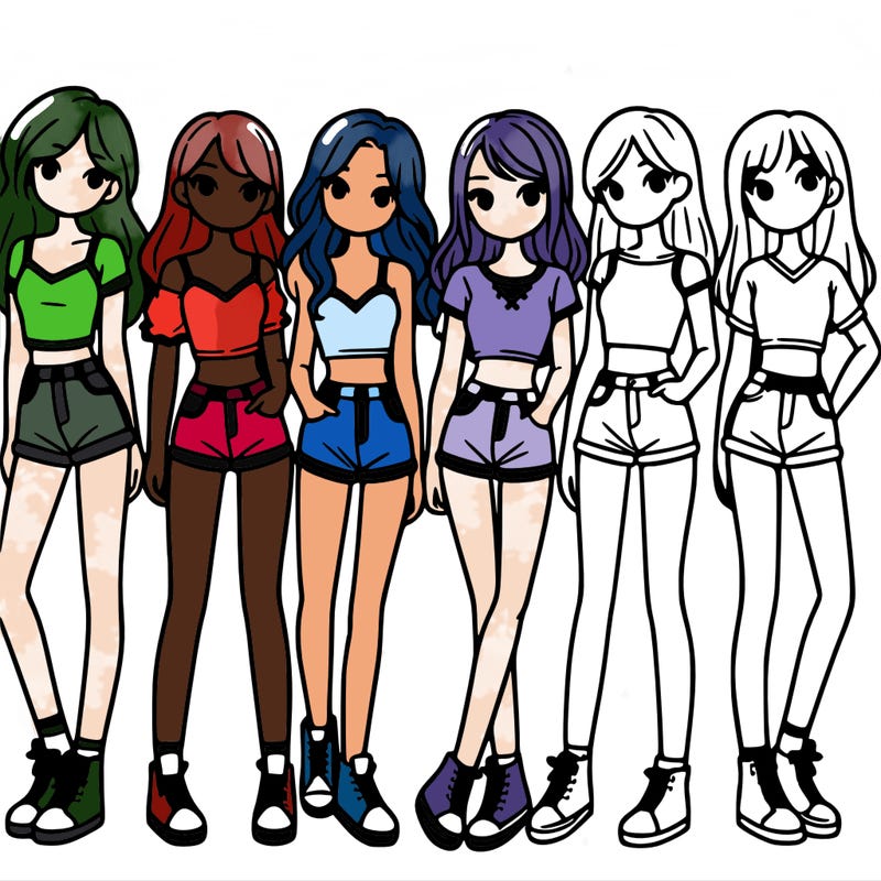 a group of girls wearing crop tops and shorts