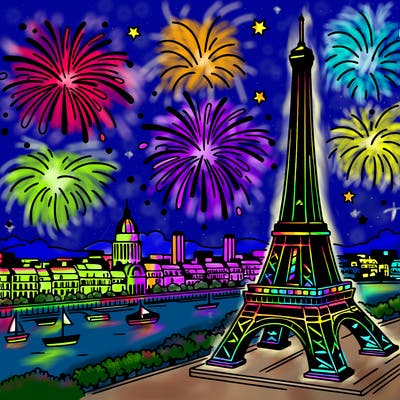 tour eiffel with fireworks