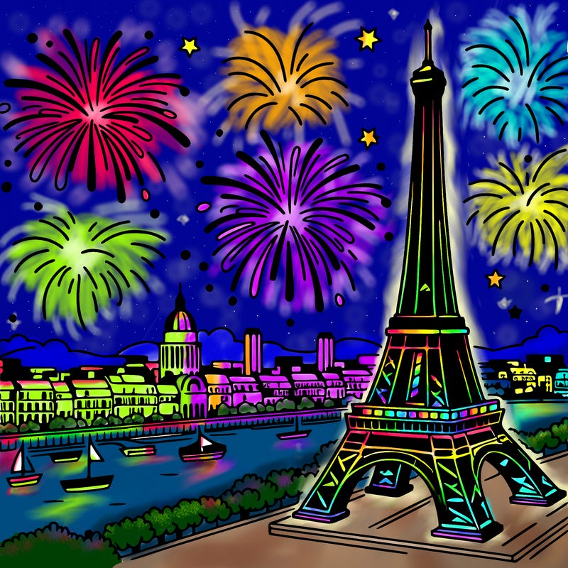 tour eiffel with fireworks