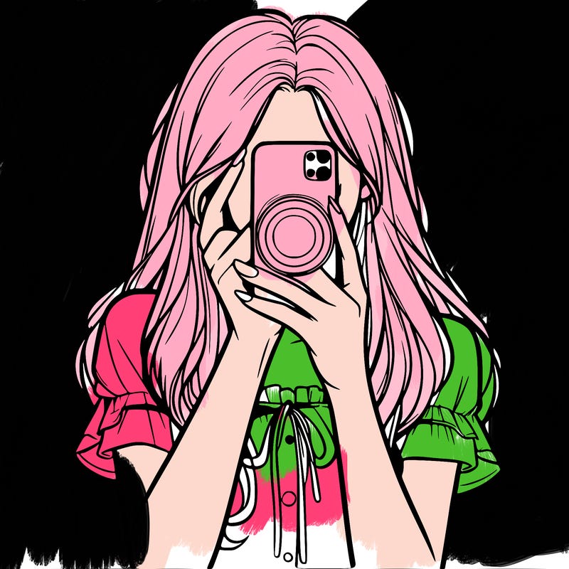 a realistic girl holding her phone taking pictures