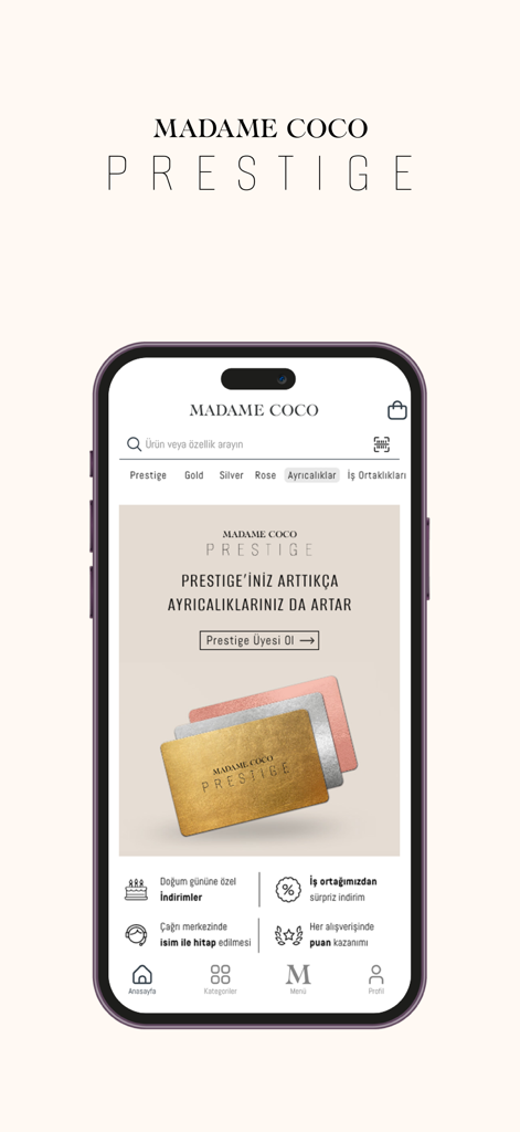 Madame Coco - マダム・ココモバイルアプリのプレステージロイヤルティプログラムの会員ランクと特典ページ
