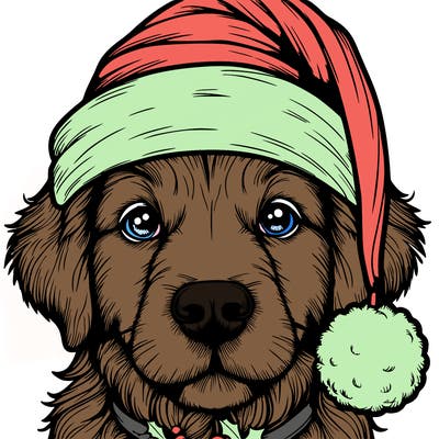 realistic dog with a christmas hat