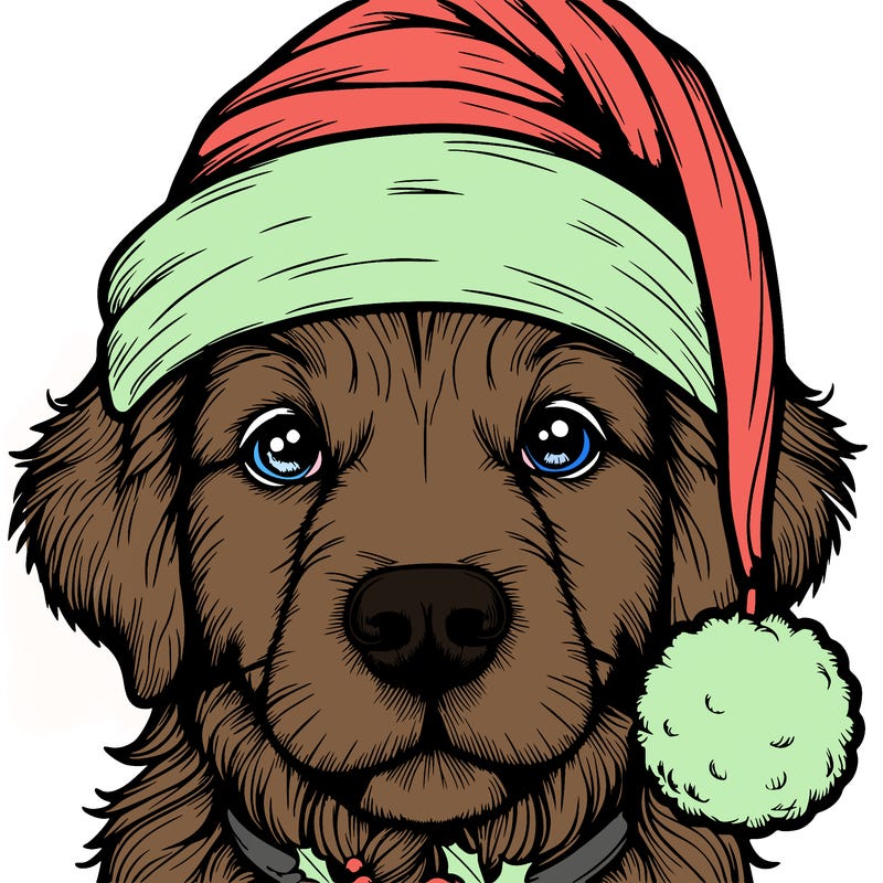 realistic dog with a christmas hat
