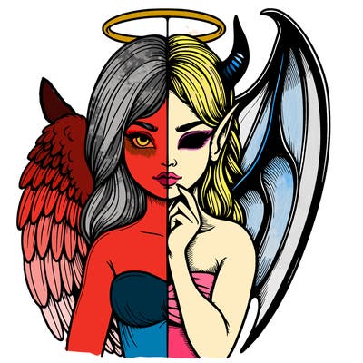 realistic angel half demon