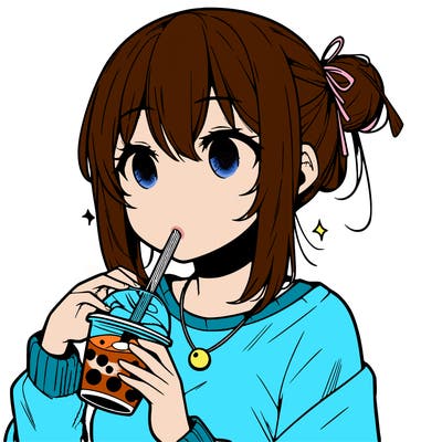 manga character drinking boba