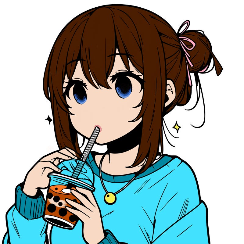 manga character drinking boba