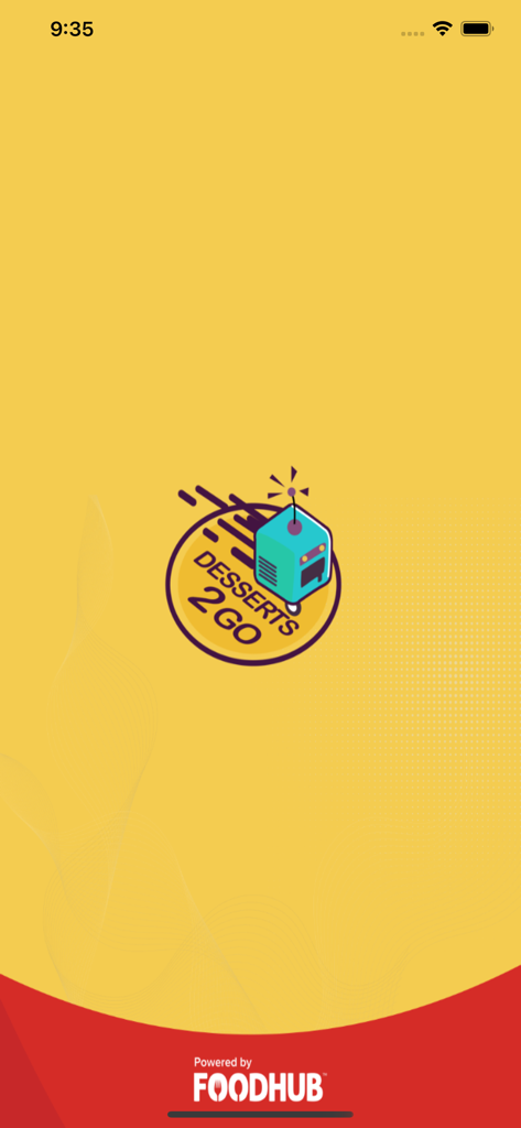 Desserts 2 Go Leicester. - Desserts 2 Go Leicester app splash screen with a blue robot logo on a yellow background
