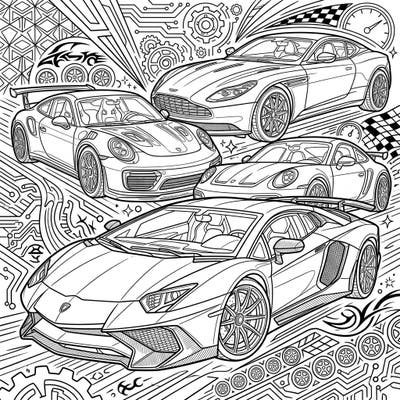Dive into the thrilling world of high-performance vehicles with this captivating coloring page featuring iconic luxury sports cars. Designed specifically for teens, this intricate template offers a detailed and exciting coloring challenge.