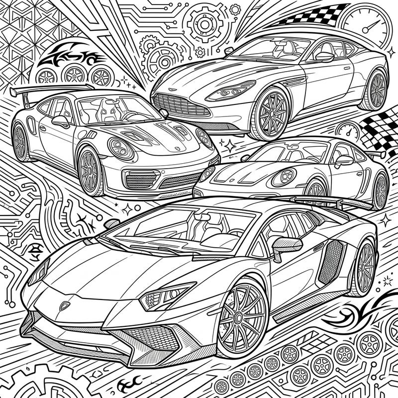 Dive into the thrilling world of high-performance vehicles with this captivating coloring page featuring iconic luxury sports cars. Designed specifically for teens, this intricate template offers a detailed and exciting coloring challenge.