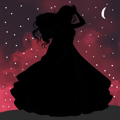 realistic woman with dress flowing in the wind