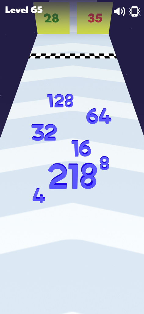 Numbers Merge: Plus and Run - Blue numbers running on a white track towards gates in Numbers Merge Plus and Run