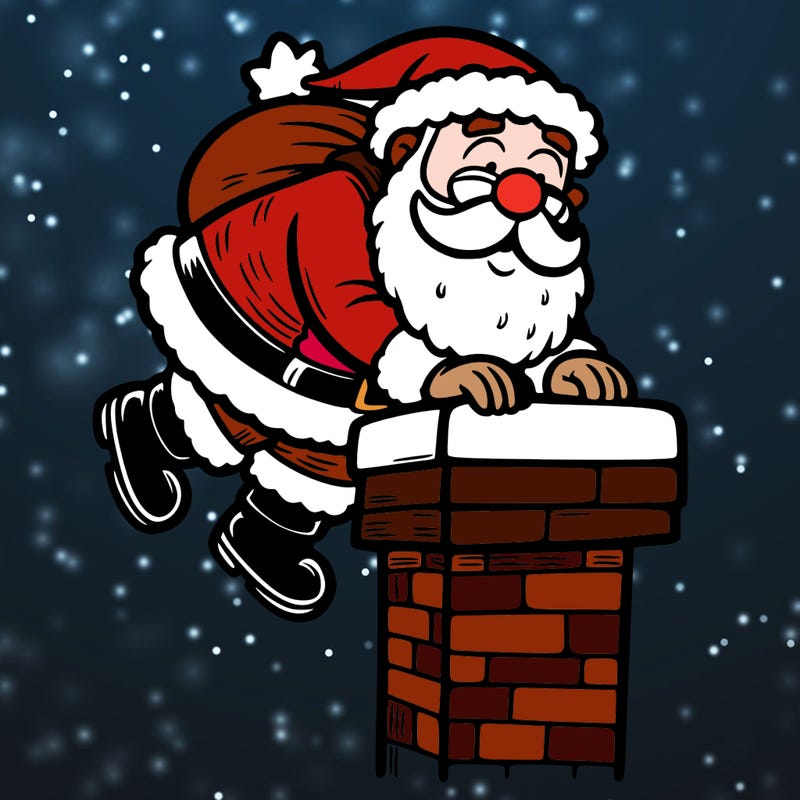 santa climbing down a chimney