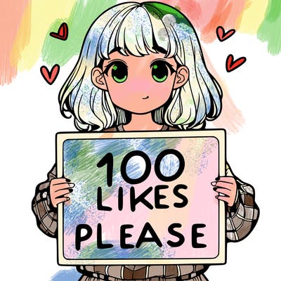 a girl holding a sign saying 100 likes please