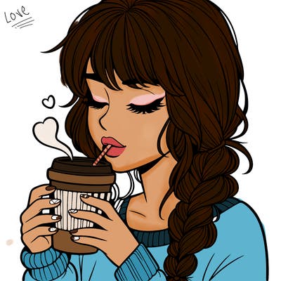 realistic girl drinking coffee