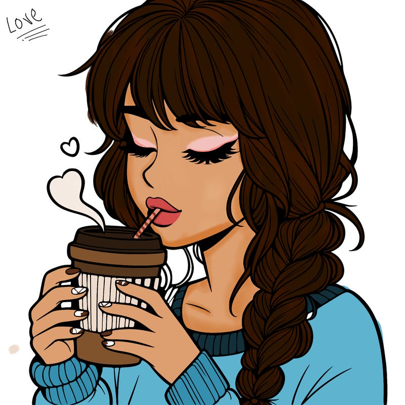 realistic girl drinking coffee