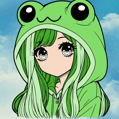 a pretty girl wearing a frog hoodie portrait with long hair