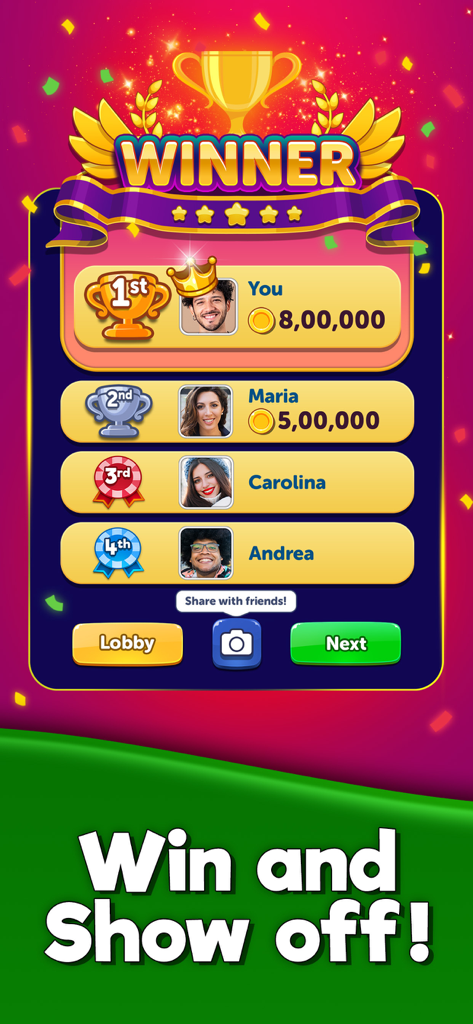 Parchis CLUB - Pro Ludo - Pantalla de ganador que muestra las clasificaciones de los jugadores y las recompensas en monedas en Parchis Club