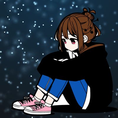 sad anime girl sitting alone