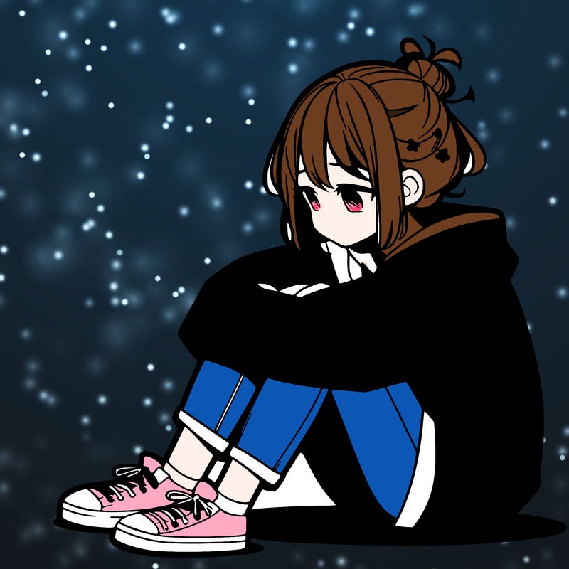 sad anime girl sitting alone