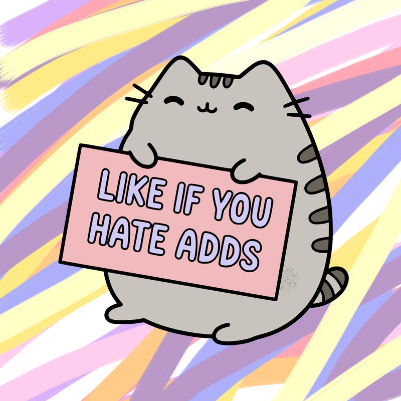 a kawii pusheen cat holding a sign that says like if you hate adds