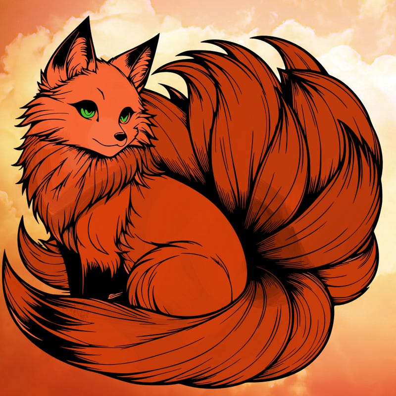 realistic detailed 9 tailed anime fox