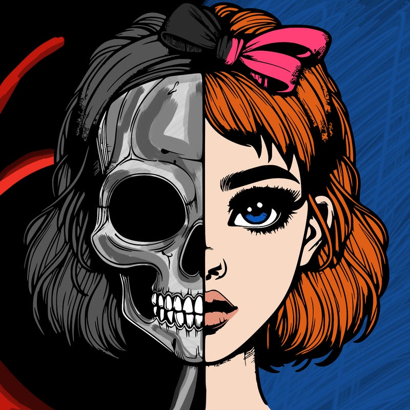 realistic girl with half skull mask