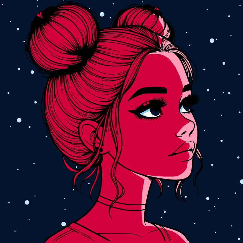 realistic girl with buns on the top of her head