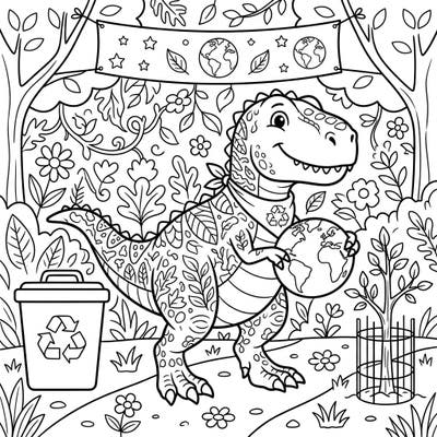 Get ready for an eco-friendly adventure with this adorable Juvenile T-Rex Earth Day coloring page. It's a wonderful way to celebrate our planet while enjoying a fun and creative activity.