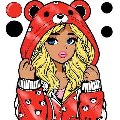 realistic girl in a animal pjs hoodie