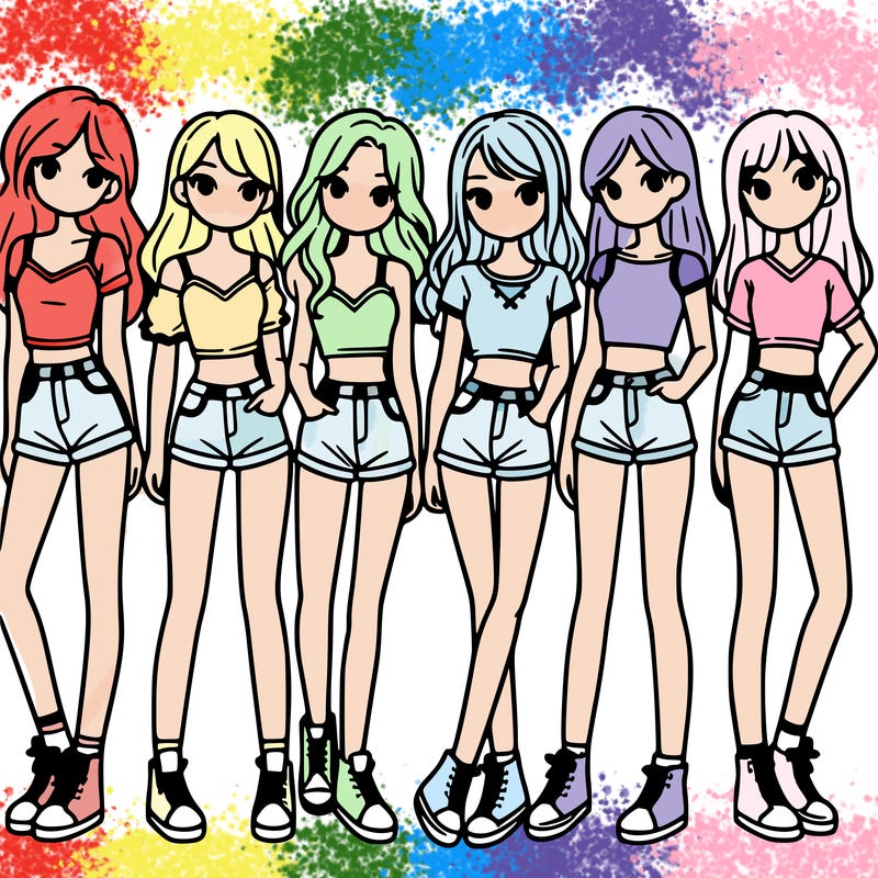 a group of girls wearing crop tops and shorts