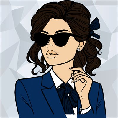 elegant woman in suit and sunglasses