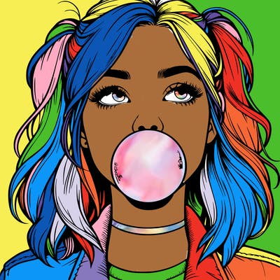 realististic girl blowing bubble -gum