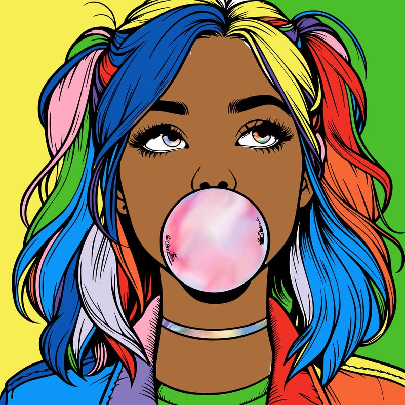 realististic girl blowing bubble -gum