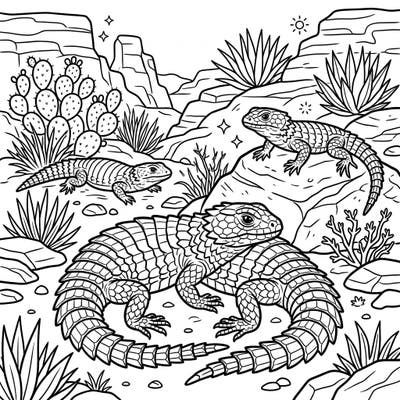 Immerse yourself in the fascinating world of Armadillo Lizards with this specially designed coloring page. Featuring clear, bold lines and a captivating desert scene, it offers a relaxing and engaging activity for seniors.