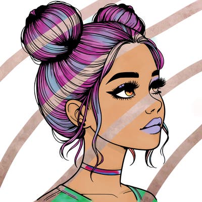 realistic girl with buns on the top of her head